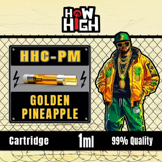 How2High Bulgaria представя HHC-PM пълнител Golden Pineapple 1ml – сладък ананасов вкус и силен ефект.